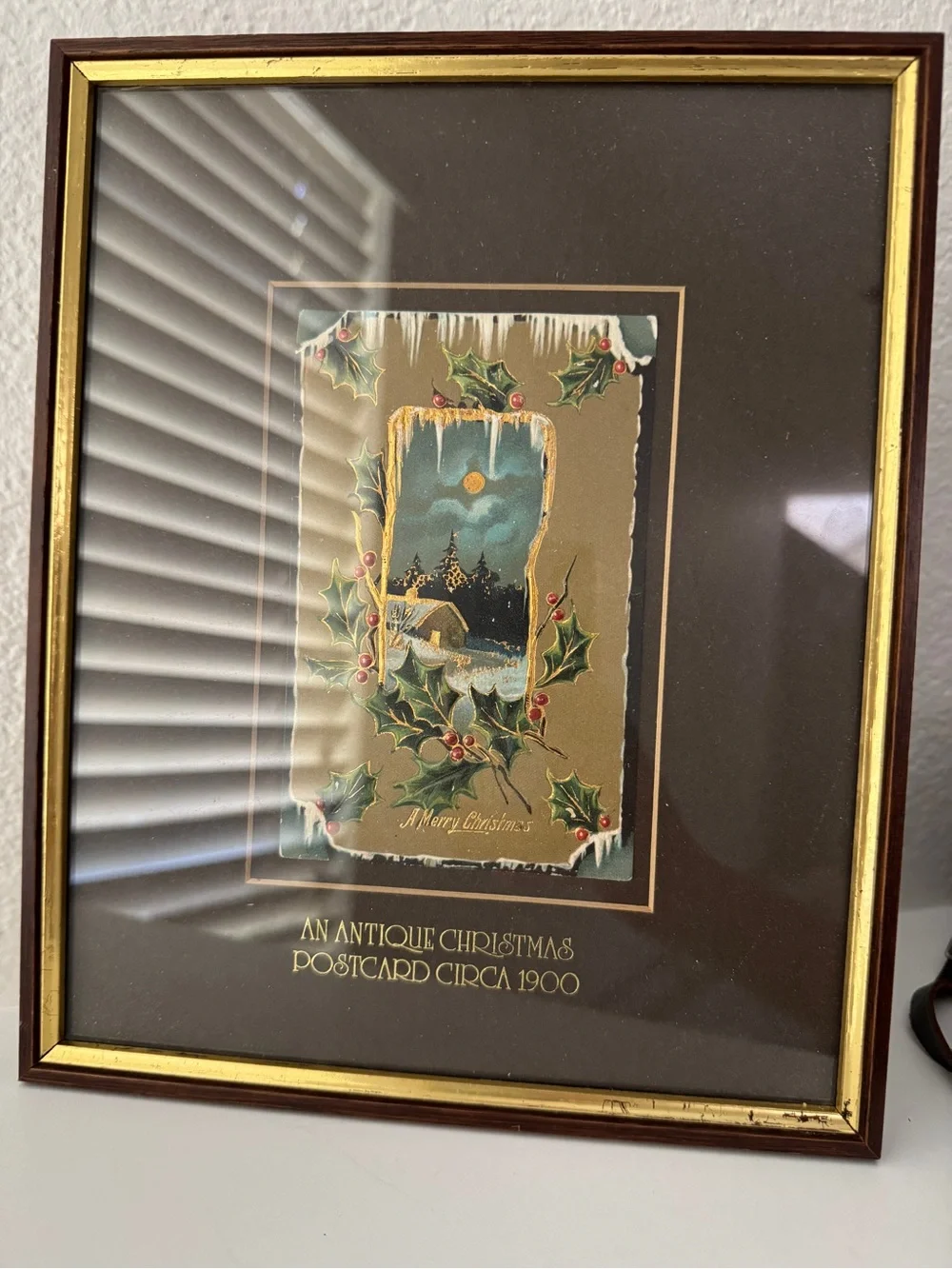 Framed Antique Christmas Postcard Circa 1900 from England